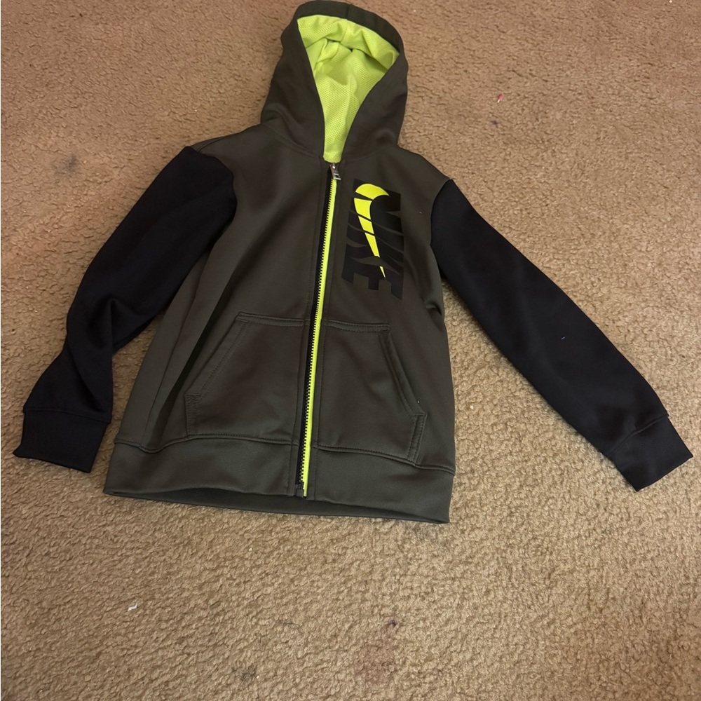 Nike Youth Black and Neon Green Hoodie